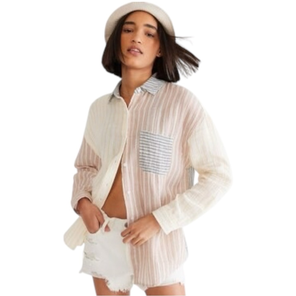Aeropostale Long Sleeve Mixed Stripe Oversized Shirt‎ Size Medium